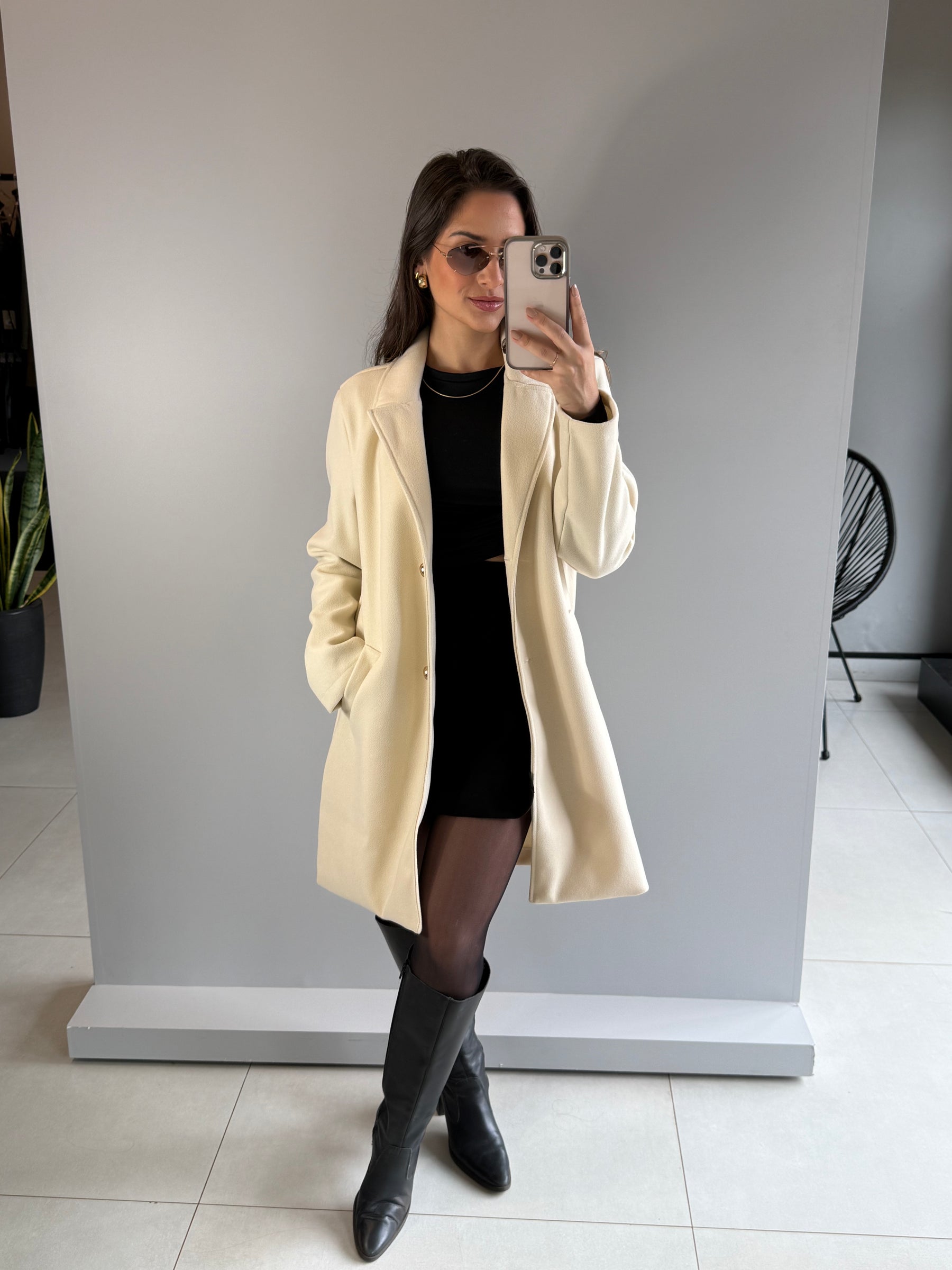 Sobretudo Lã Batida Luxo Creme