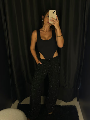 Calça Pantalona Aplicação Brilho- Bi Bella