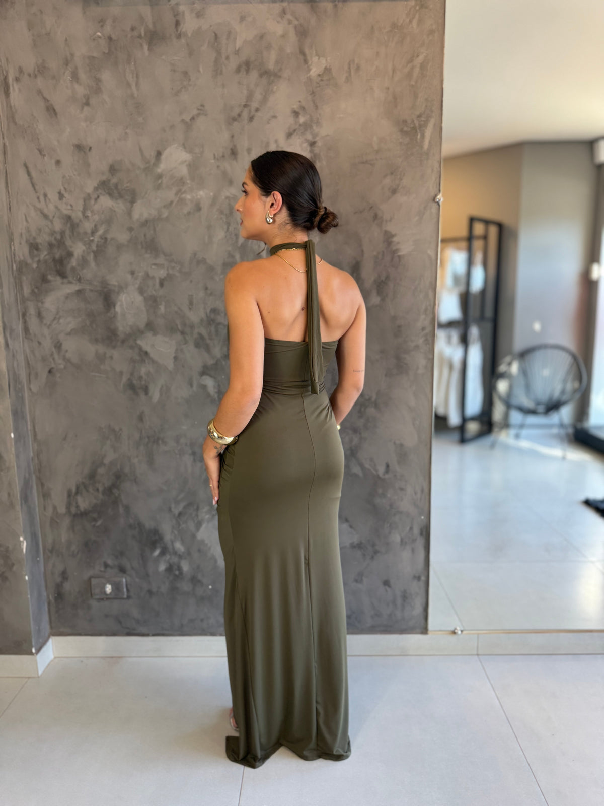 Vestido Longo de Festa Verde Oliva