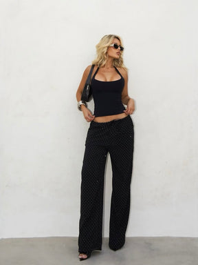 Calça Pantalona Aplicação Brilho- Bi Bella