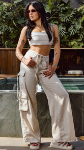 Wide Leg Linho Cargo
