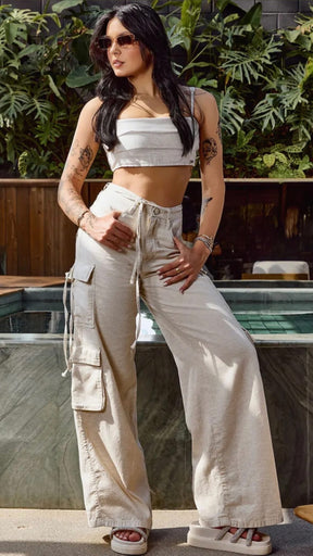 Wide Leg Linho Cargo