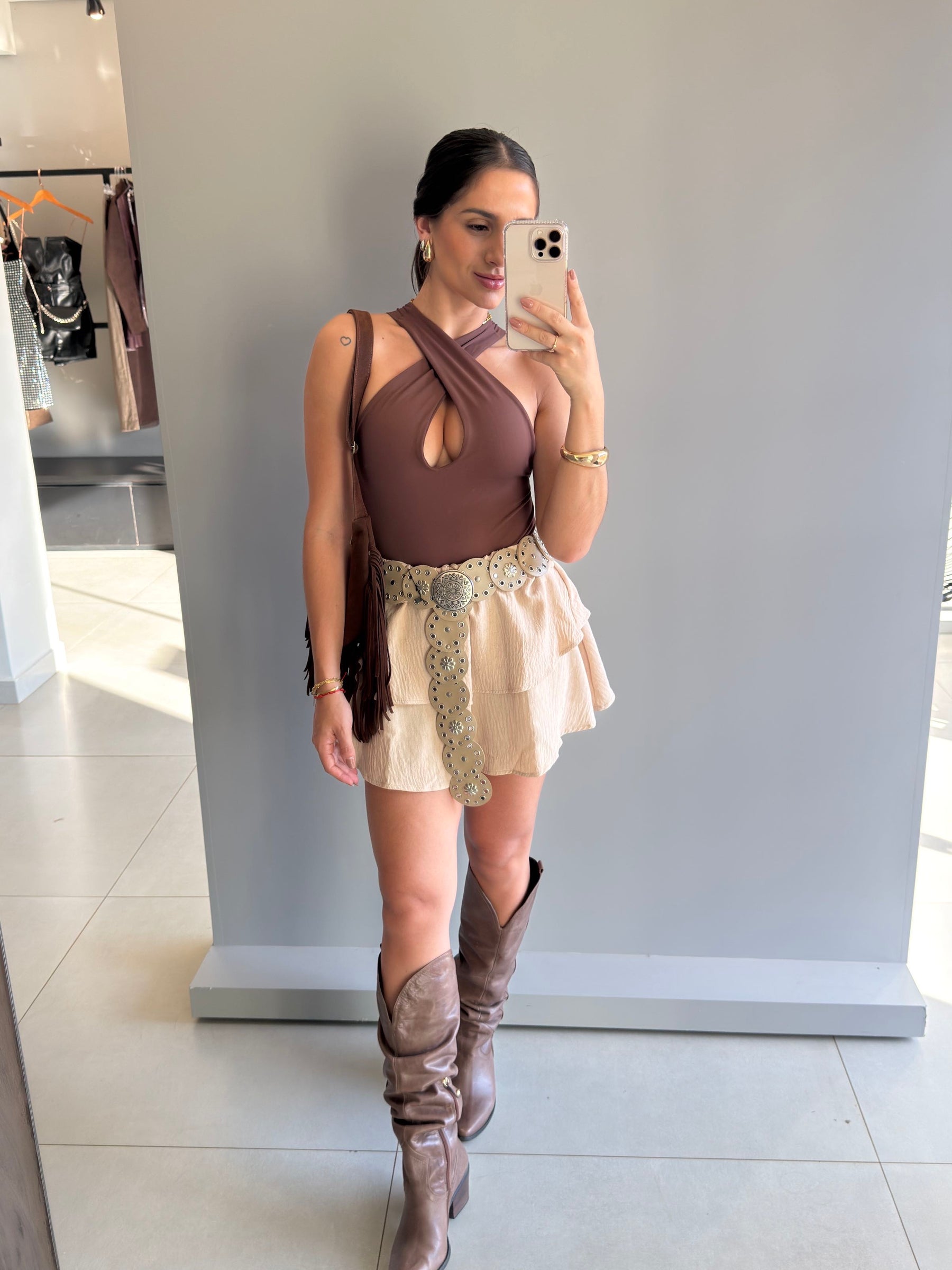 Saia Curta Babados Boho - Yeskla