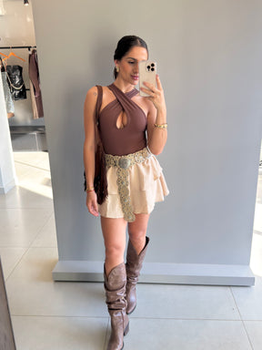 Saia Curta Babados Boho - Yeskla