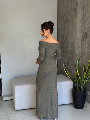 Vestido longo Justo Nalyn Shine Graphite