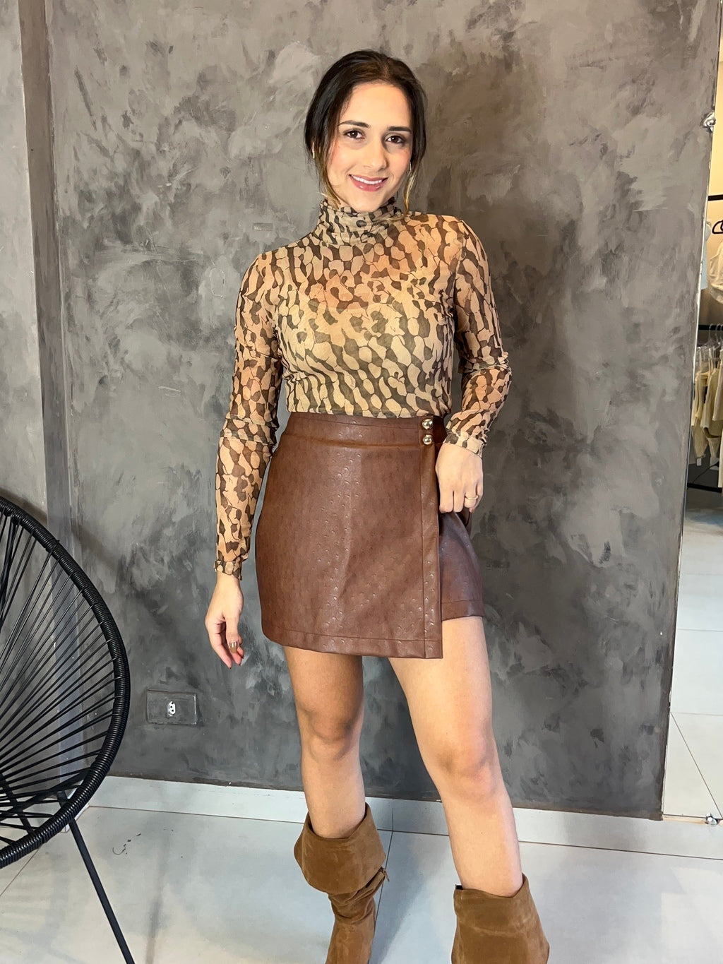 Blusa em tule com estampa- Naguchi
