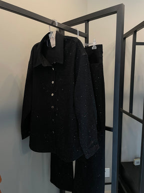 Jaqueta Jeans Oversized Pedrarias Preta