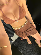 Saída de Praia Saia Curta de Renda Crochet Marrom