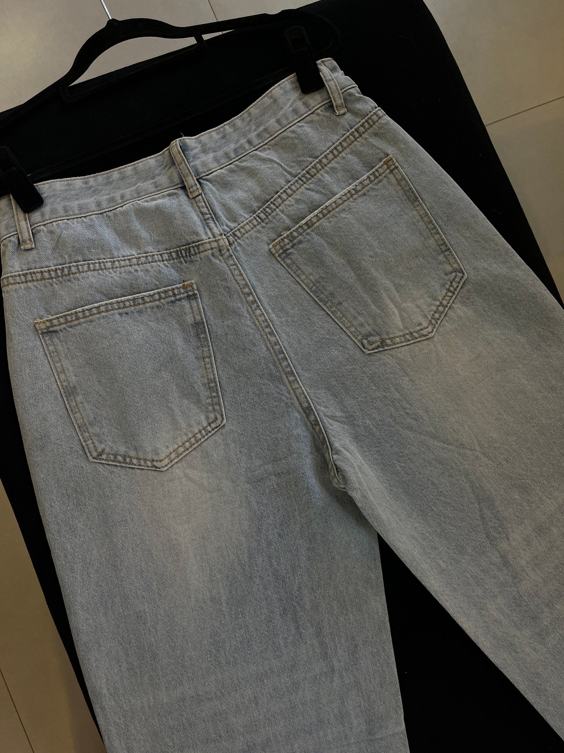 Calça Jeans Wide Leg Cravejada Strass Brilho - Clara