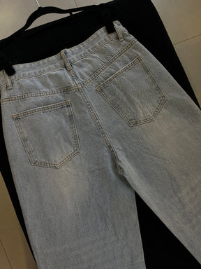 Calça Jeans Wide Leg Cravejada Strass Brilho - Clara