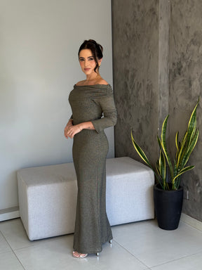 Vestido longo Justo Nalyn Shine Graphite