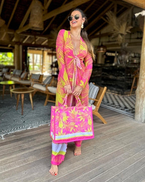 Bolsa de praia Folhagens neon