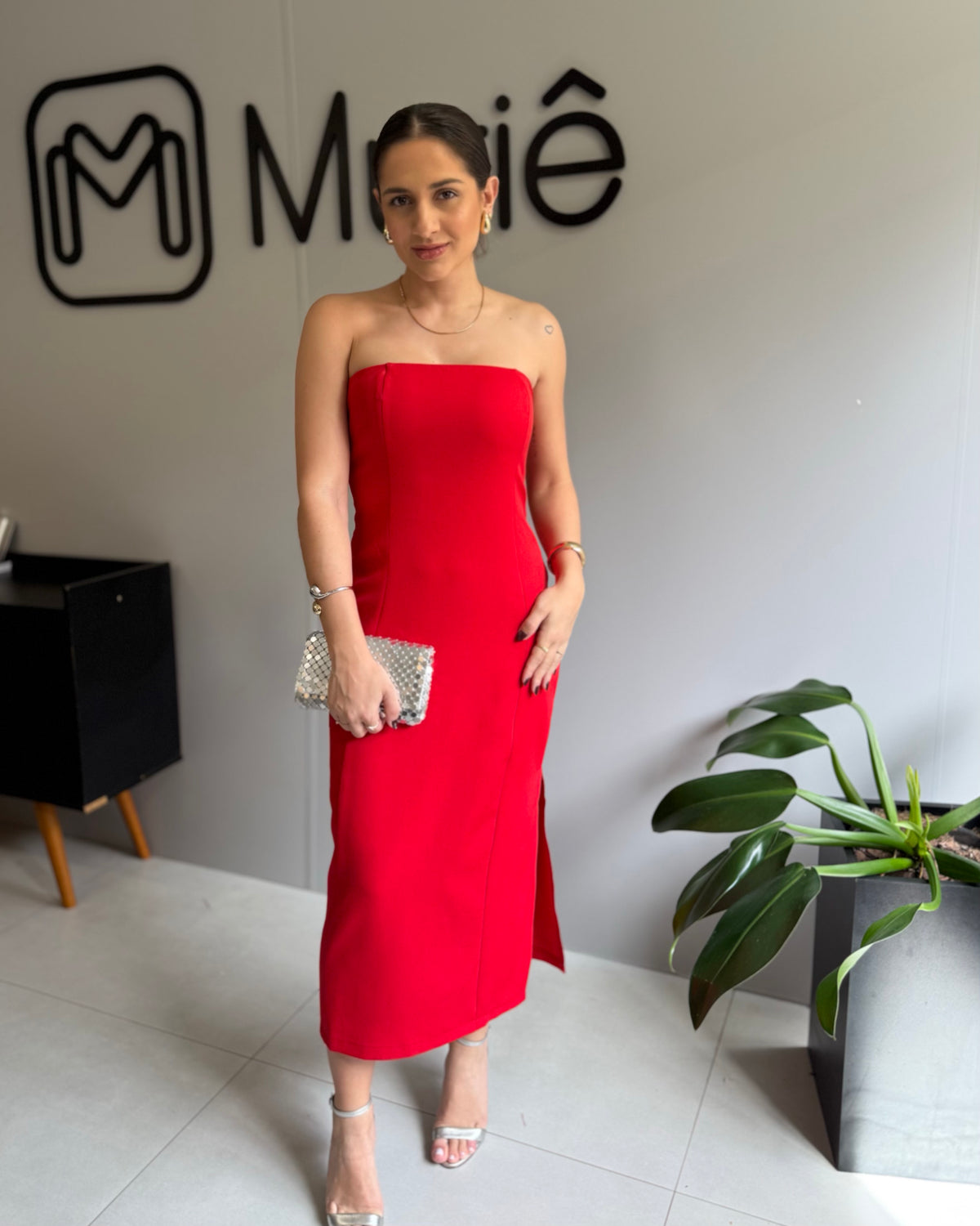 Vestido de Festa Social Midi em Alfaiataria Vermelho - Naguchi