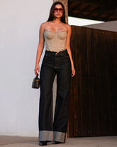 Calça Jeans Reta Barra Virada