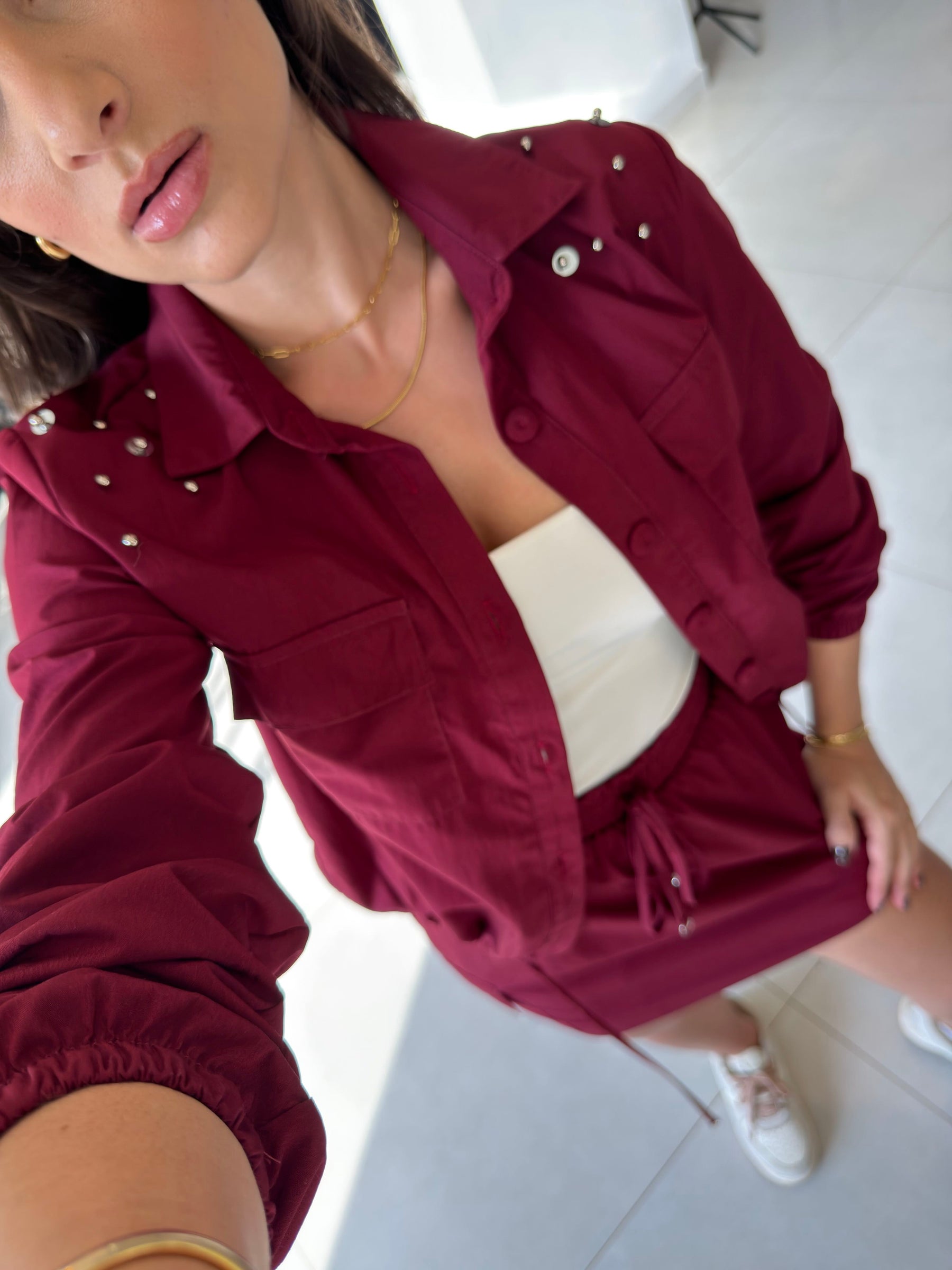 Conjunto Jaqueta Corta Vento Vinho