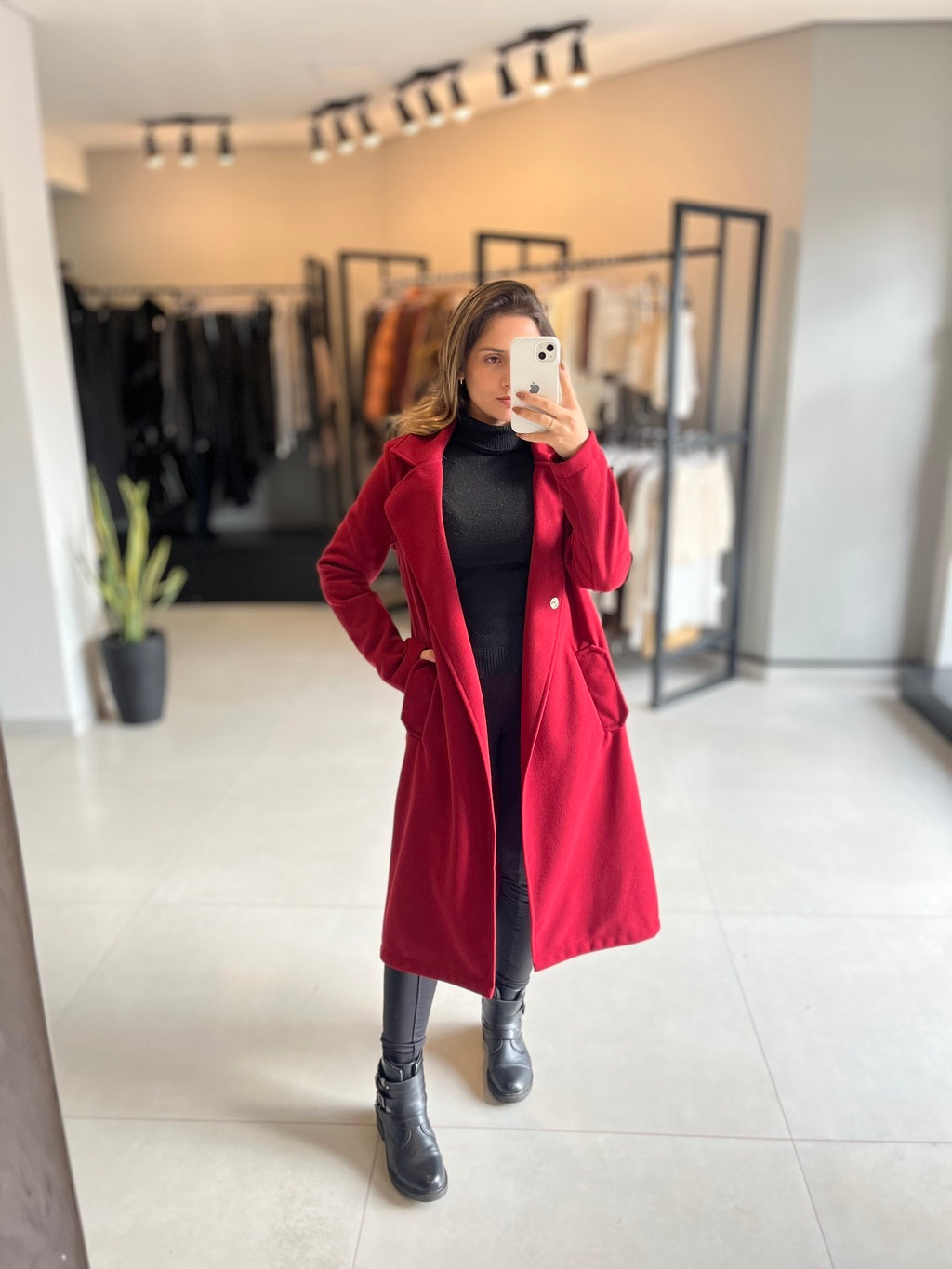 Sobretudo Casaco de Lã Batida para Inverno- Yeskla