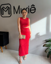 Vestido de Festa Midi Abertura Cintura Vermelho - Naguchi