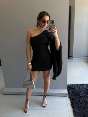 Vestido Curto Manga Única Flare de Vesta