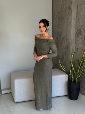Vestido longo Justo Nalyn Shine Graphite