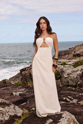Vestido Longo Natural Slub Creme