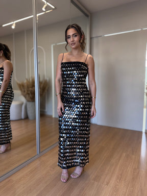 Vestido de Festa com Brilho Lantejoulas Midi