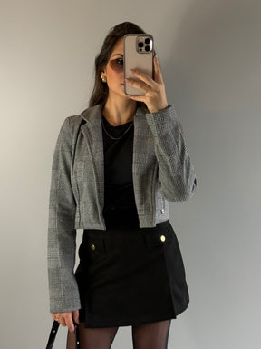 Blazer Cropped Xadez Lã Batida