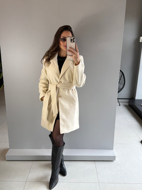 Sobretudo Lã Batida Luxo Creme