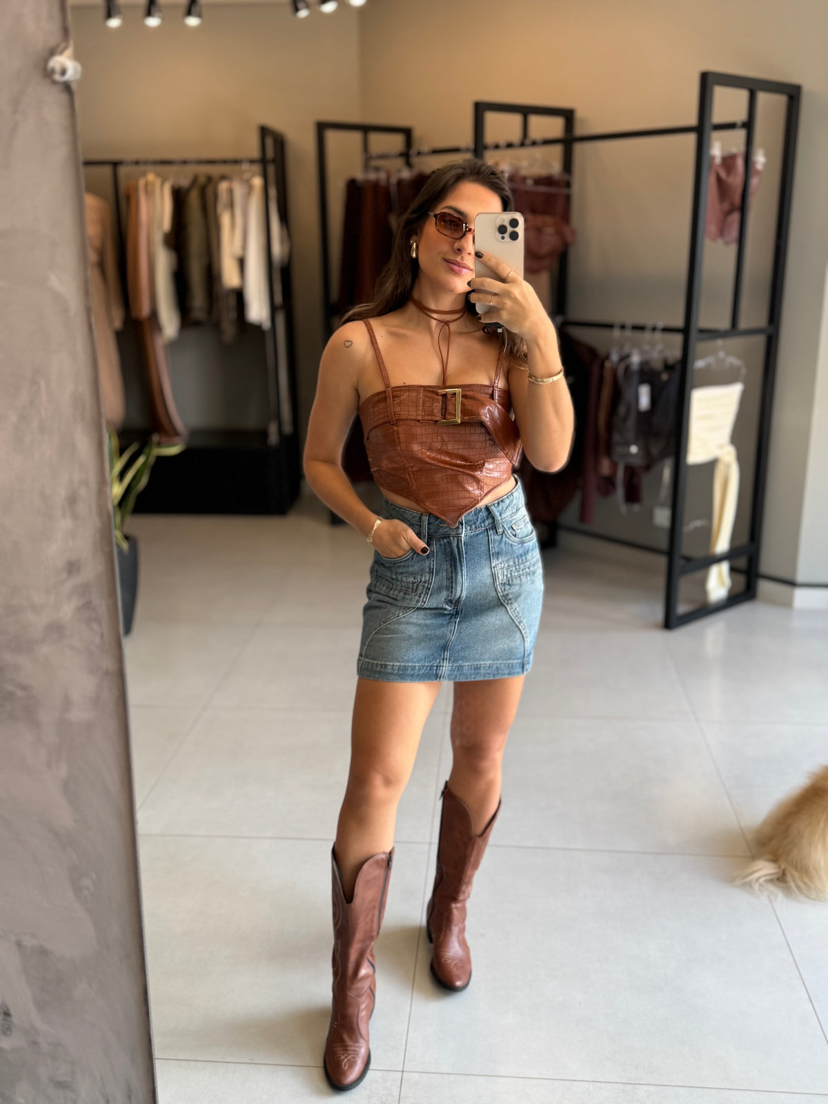 Saia Curta Jeans Pespontada Yeskla
