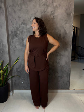 Conjunto Blusa e Calça Textura Avelã