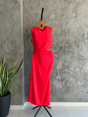 Vestido de Festa Midi Abertura Cintura Vermelho - Naguchi
