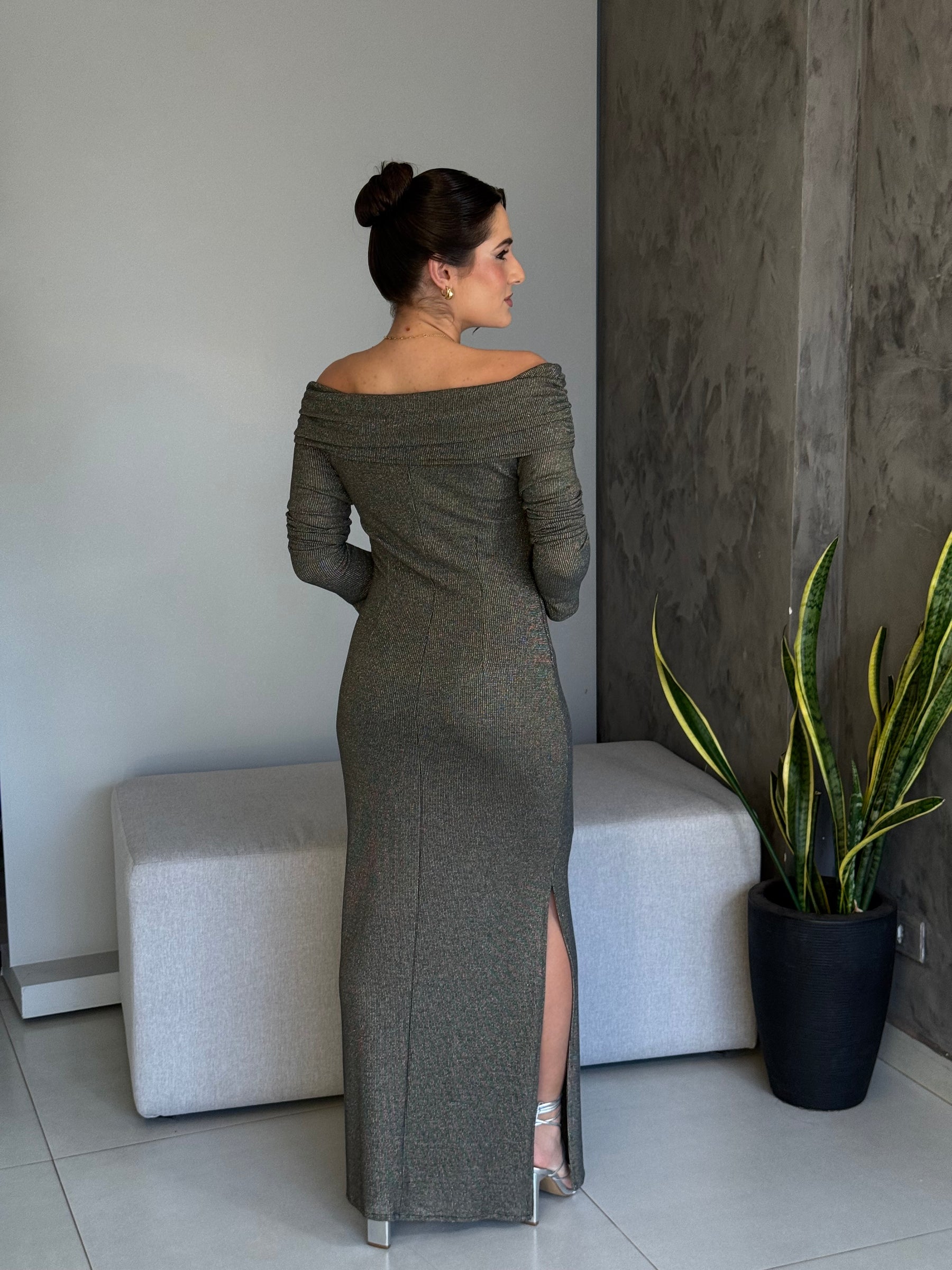 Vestido longo Justo Nalyn Shine Graphite