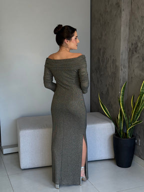 Vestido longo Justo Nalyn Shine Graphite