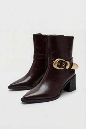 Bota Couro Fivela Barbara Marrom