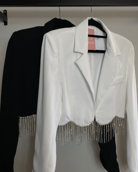 Blazer Cropped Franja Strass