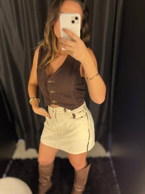 Saia Curta Sarja Off White Cow
