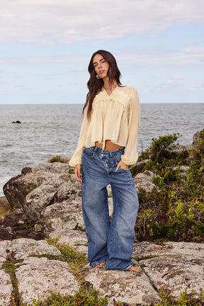 Blusa Fluid Renda Crepon Manteiga