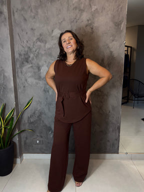 Conjunto Blusa e Calça Textura Avelã