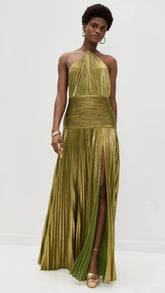 Vestido Longo de Festa Stephany Verde Metálico