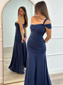 Vestido Longo Assimétrico Drapeado – Moda Festa Elegante
