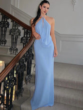 Vestido Longo Azul Serenity Decote Drapeado – Elegância para Festas