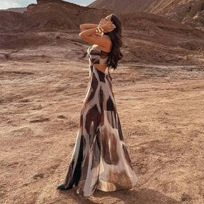 Vestido Longo Feminino Estampado com Recortes na Cintura – Moda Verão Elegante