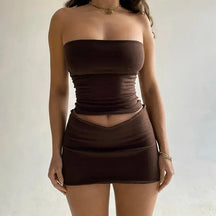 Conjunto Feminino com Top Tomara que Caia e Mini Saia V – Moda Noite Fashion