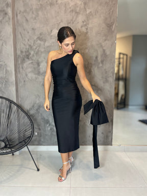 Vestido Feminino Midi Social Laço com Cauda