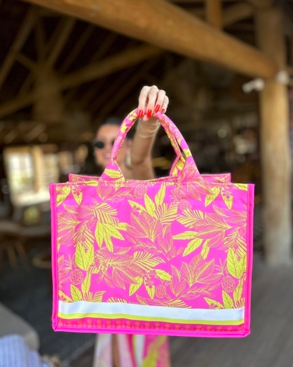 Bolsa de praia Folhagens neon