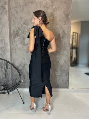 Vestido Feminino Midi Social Laço com Cauda