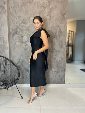 Vestido Feminino Midi Social Laço com Cauda