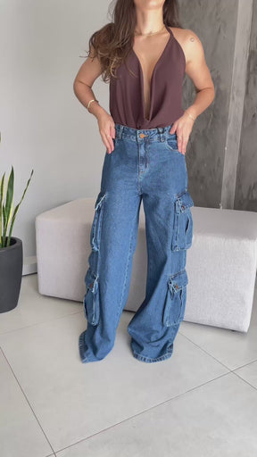 Calça Jeans Cargo Escura - Consciência Jeans