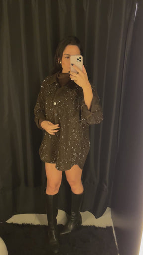 Jaqueta Jeans Oversized Pedrarias Marrom