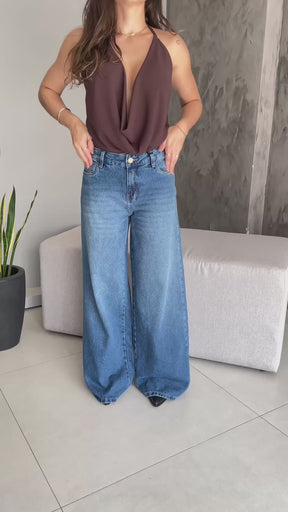 Calça Wide Leg Relaxed Sky Escuro - Consciência