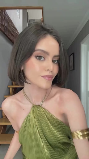 Vestido Longo de Festa Stephany Verde Metálico